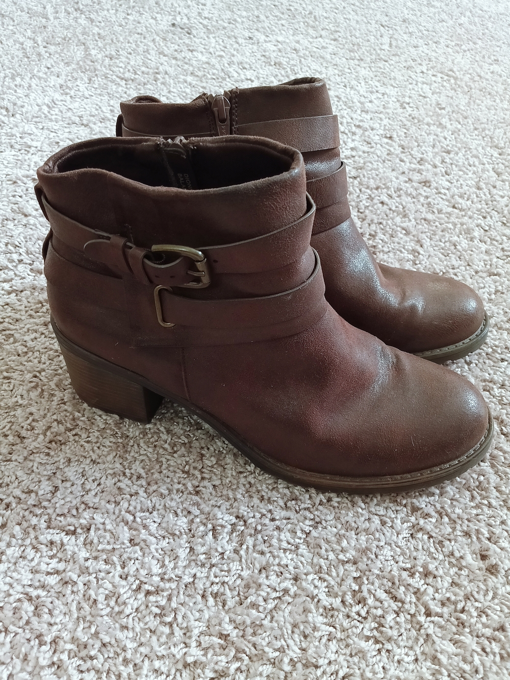 BareTraps Dionna Brown Leather-Look Ankle Boots with Buckle Detail